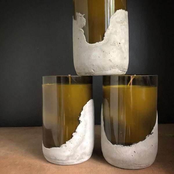 Concrete Dipped Wine Bottle Candles